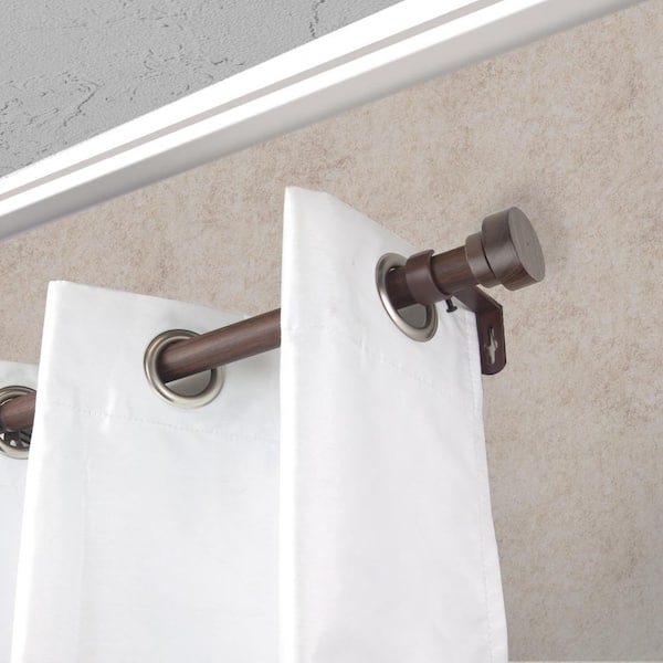 1 inch Adjustable Single Faux Wood Curtain Rod 66-120 inch in Chestnut with Bonnet Finials