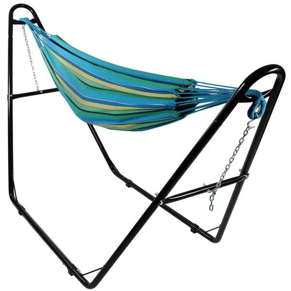 Sunnydaze 11.5 ft. Fabric Brazilian 2-Person Fabric Hammock with Universal Stand in Sea Grass