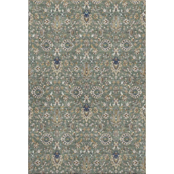 Mayfield Premium Machine Washable Abstract AMF2192 Green 10 ft. x 14 ft. Area Rug