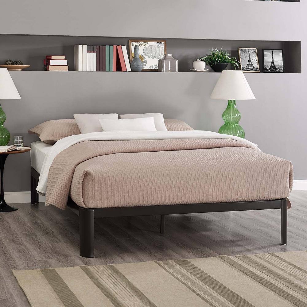 Corinne Modern Queen Metal Bed Frame with Wood Slats