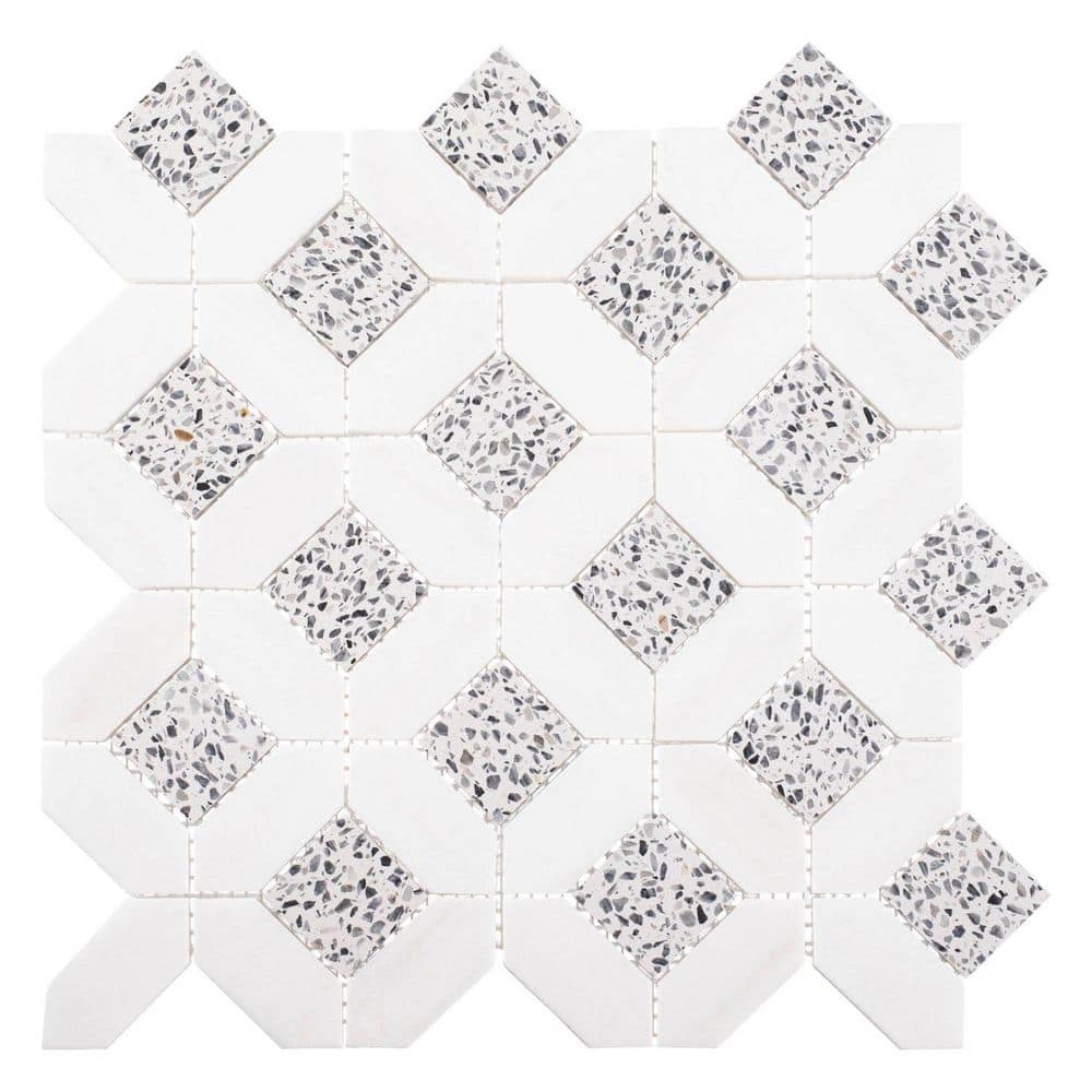 Hersette Oswit Grey 12 in. x 12 in. Marble and Terrazzo Polished Stone Floo