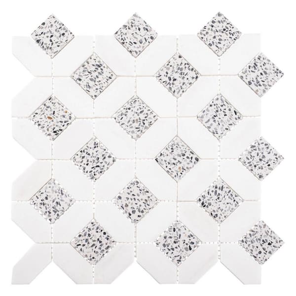 ANDOVA Hersette Oswit Grey 12 in. x 12 in. Terrazzo Marble Polished Stone Mosaic Wall Tile Sample