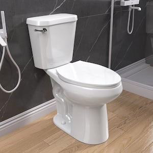 2-Piece 1.28 GPF 19 in. Height Single Flush Elongated 12 in. Rough-in Modern Toilet in White Seat Included Chrome Handle