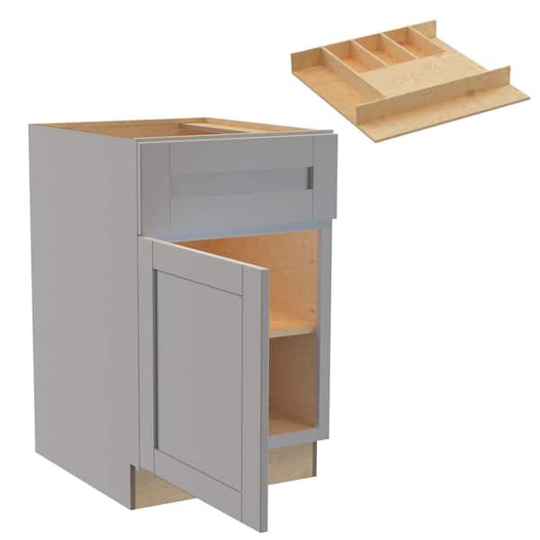 Home Decorators Collection Washington 21 in. W x 24 in. D x 34.5 in. H Veiled Gray Plywood Shaker Assembled Base Kitchen Cabinet Left Cutlery Tray