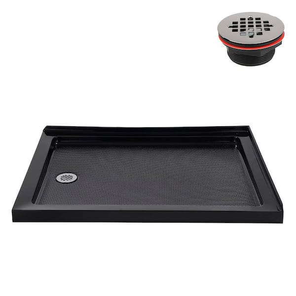 42 in. x 34 in. Corner Acrylic Shower Pan Base in Glossy Black with Left Drain Included