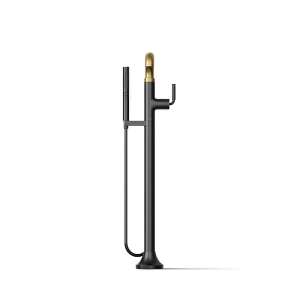 Tone Single-Handle Claw Foot Tub Faucet with Handshower in Matte Black with Moderne Brass