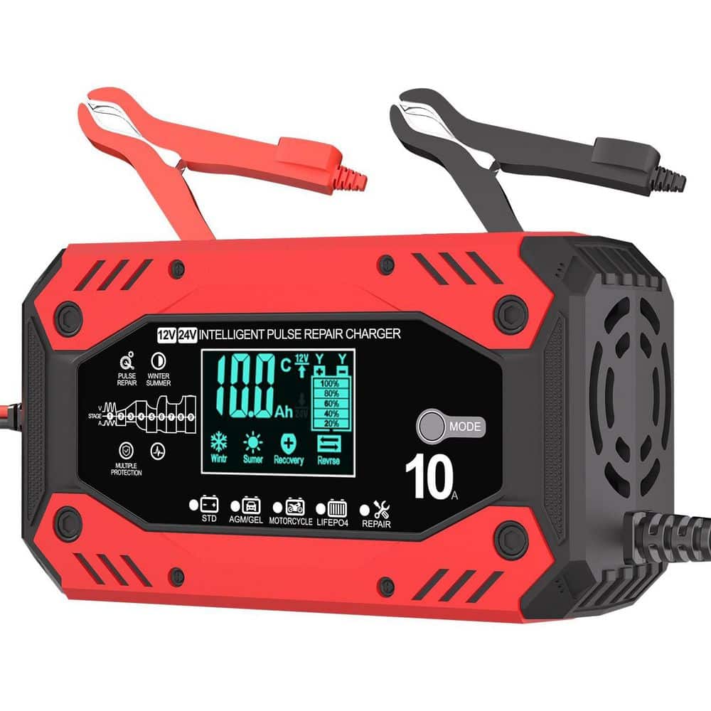 10-Amp 12V/24V Smart Trickle Charger Automotive Maintainer with