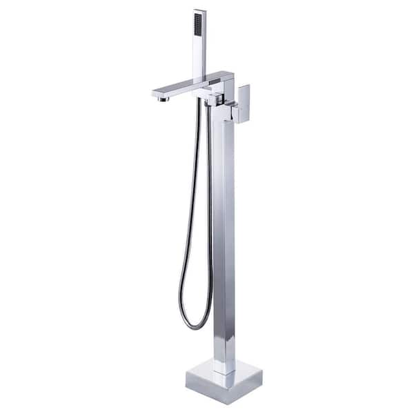 Brass Single-Handle Floor Mount Claw Foot Freestanding Tub Faucet Bathtub Filler with Hand Shower in Polished Chrome