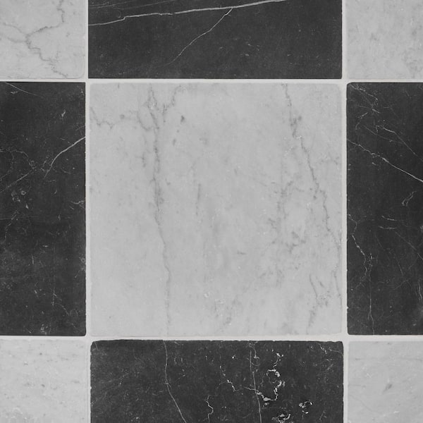 Heritage Nero and Bianco Carrara 12 in. x 12 in. Tumbled Marble Checkerboard Floor and Wall Tile (20 sq. ft. / Case)