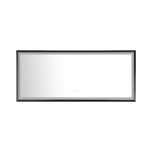 88 in. W x 38 in. Metal Framed LED Single Bathroom Vanity Mirror in Black