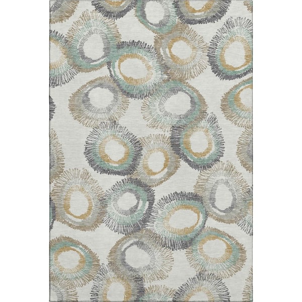 Mayfield Premium Machine Washable Abstract AMF2278 Ivory 5 ft. x 7 ft. 6 in. Area Rug