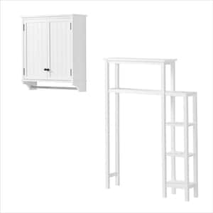 Dover 35 in. W Over Toilet Space Saver with Side Shelving, 27 in. W Wall Bathroom Cabinet with Towel Rod in White