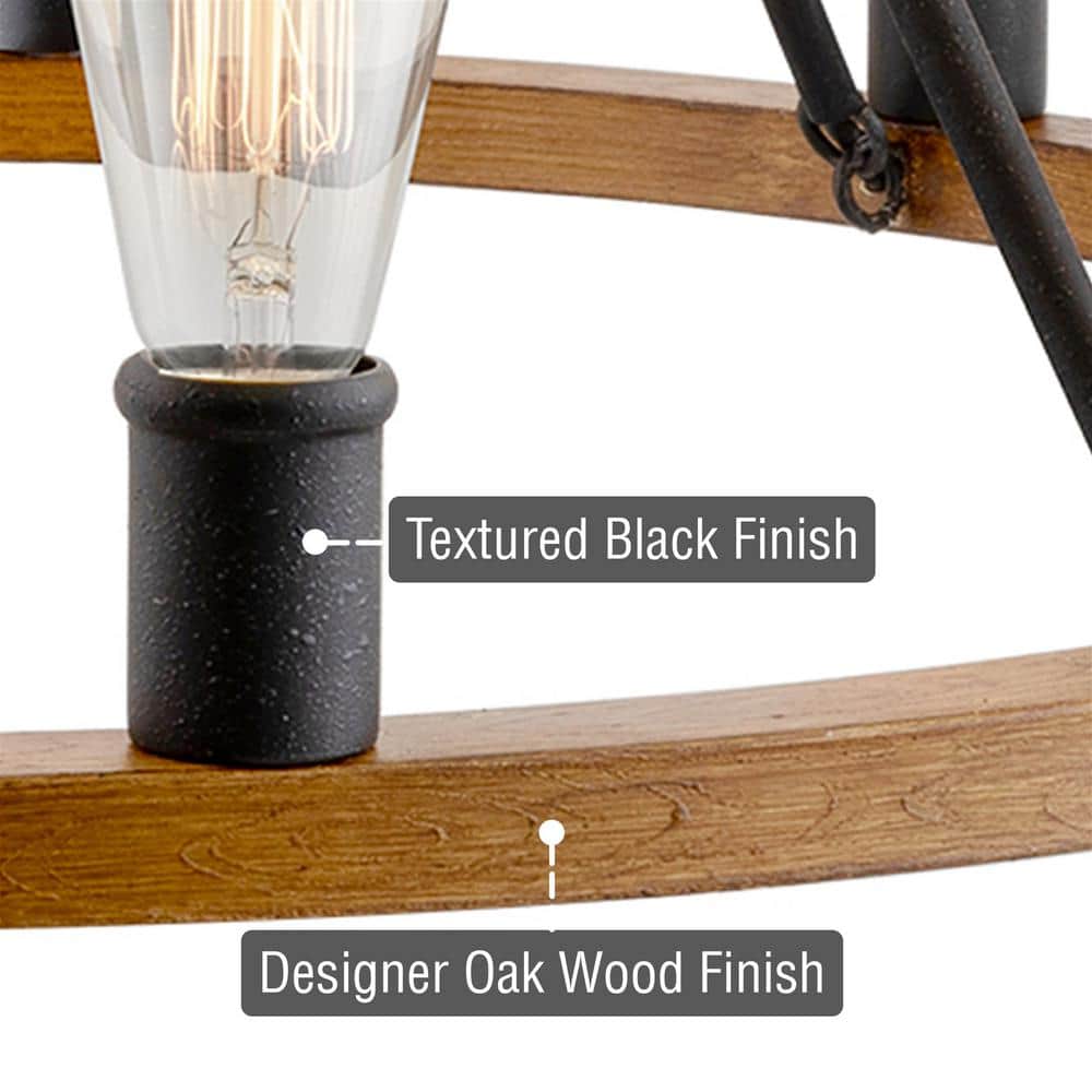 Jericho 36" Black and Wood Farmhouse Chandelier