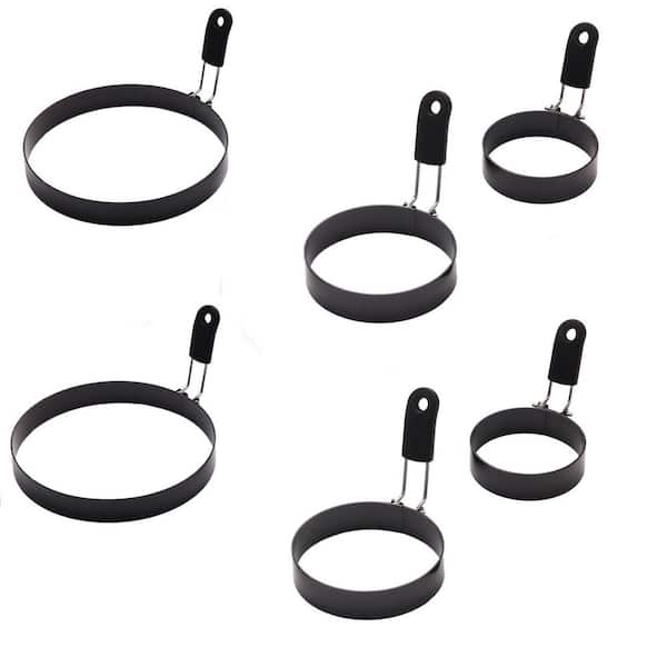 6-Pack Stainless Steel Egg Rings, 3 Sizes for Frying & Shaping Eggs, Pancake Molds, Omelette Cooking Gadgets