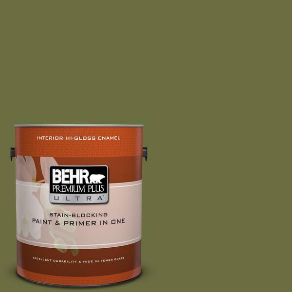 BEHR Premium Plus Ultra 1 gal. #M340-7 Classic Avocado Hi-Gloss Enamel Interior Paint and Primer in One