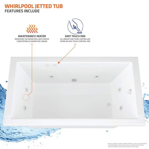 Universal Tubs Pearl 5.6 ft. Acrylic Center Drain Flatbottom Whirlpool and Air Bath Tub in White HD3467RD