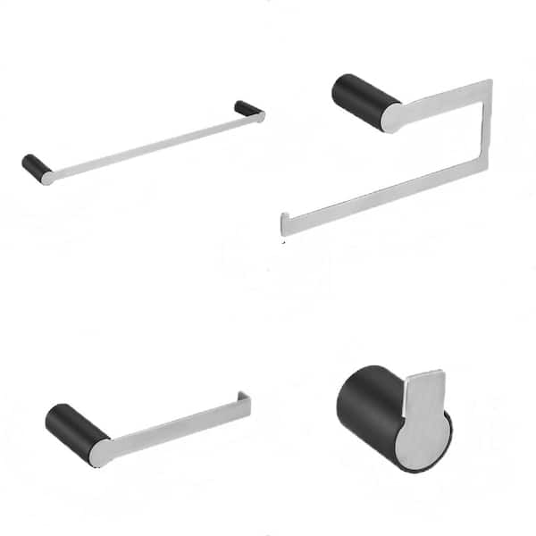 4-Piece Bath Hardware Set Bathroom Towel Rack in Silver