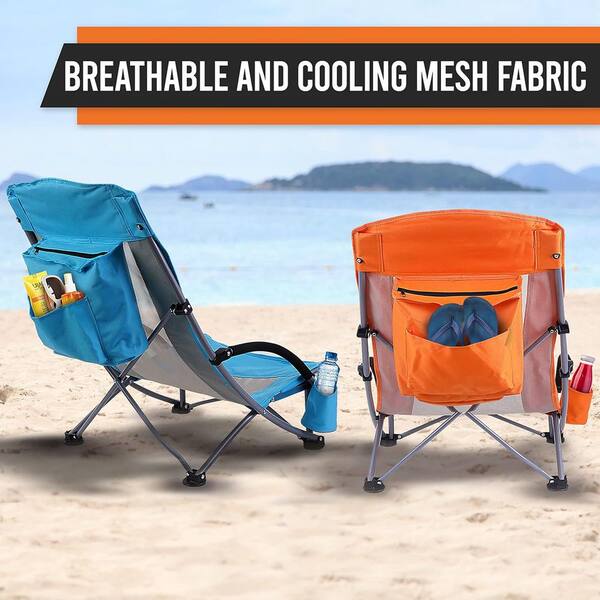 thumbnail image 2 of 2-Pack Beach Chairs With Cooler Bags - Heavy Duty Folding Camping Chairs With Mesh Back & Cup Holders 2 of 8