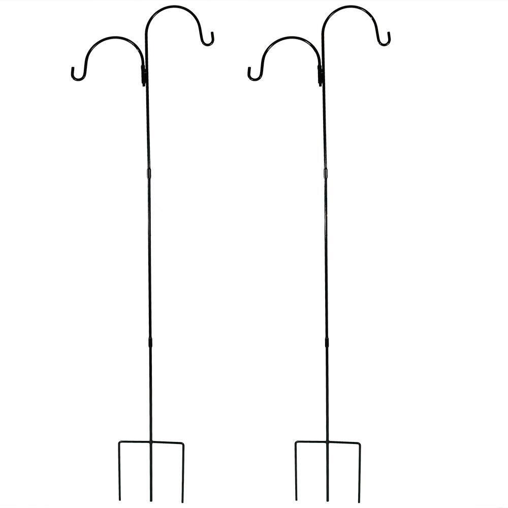 84" Black Steel Double Shepherd Hooks for Outdoor Hanging