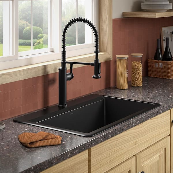 Lassen 33 in. Drop-in Single Bowl Granite Composite Kitchen Sink in Matte Black