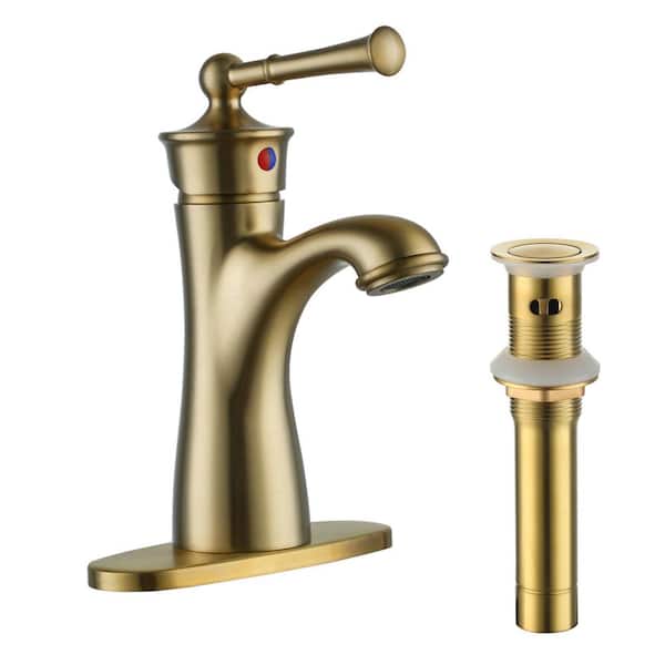 Boyel Living 1.2 GPM Single Handle Single Hole Bathroom Faucet with Deckplate Included and Drain Kit Included in Brushed Gold