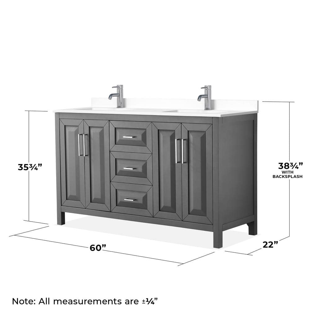 Daria 60" Dark Gray Double Vanity Set with White Marble Top