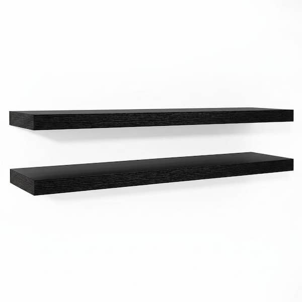 36 in. W x 12 in. D Black Floating Shelves, 2 in. Thick Decorative Wall Shelf (Set of 2)