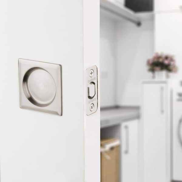 Satin Nickel Square Hall/Closet Pocket Door Lock