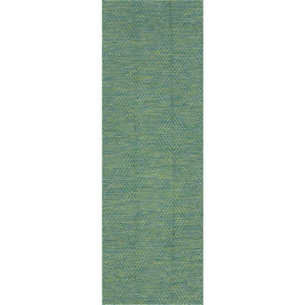 Torira Solid Teal 3 ft. x 8 ft. Outdoor Runner Rug