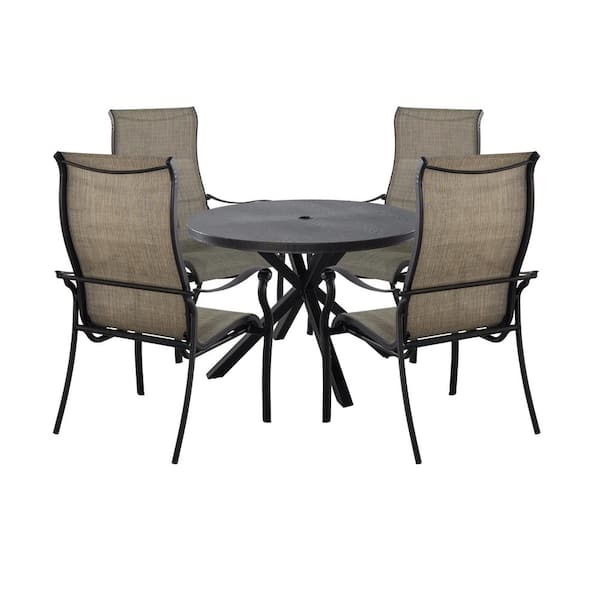 CASAINC Cast Aluminum 5-Piece Outdoor Patio Dining Set with Wood-Finished Round Table and Textilene Chairs