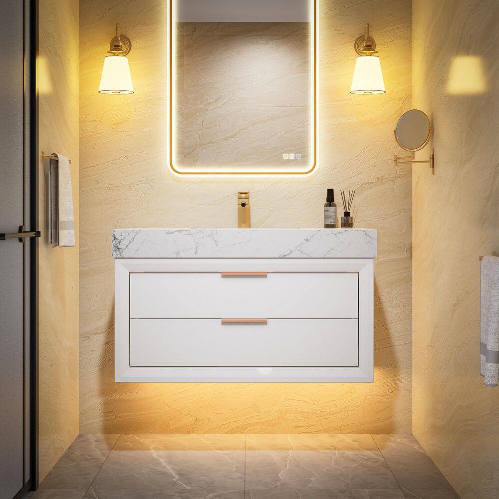Solidoak 36 in. W x 20.9 in. D x 21.3 in. H Single Sink Bath Vanity in White with White Cultured Marble Top price history on PriceWatchPro