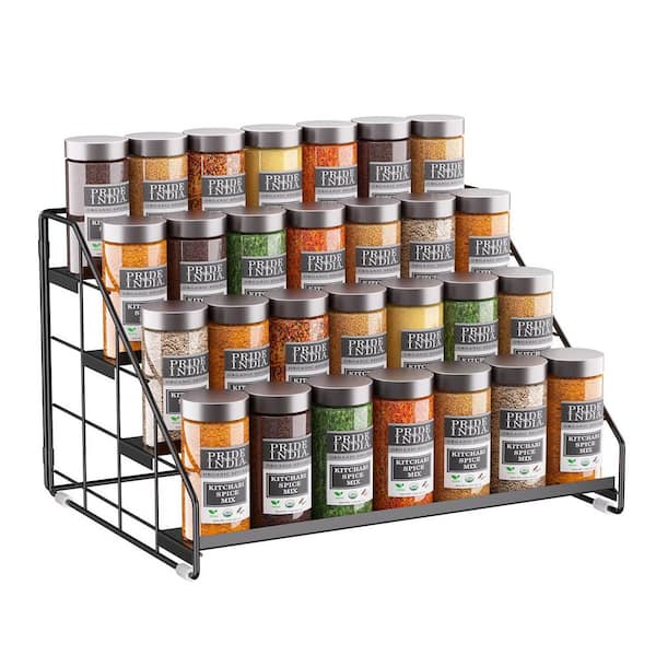 4 Tier Bright Black Adjustable Countertop Cabinet Spice Rack Organizer for Kitchen Pantry Storage Shelf