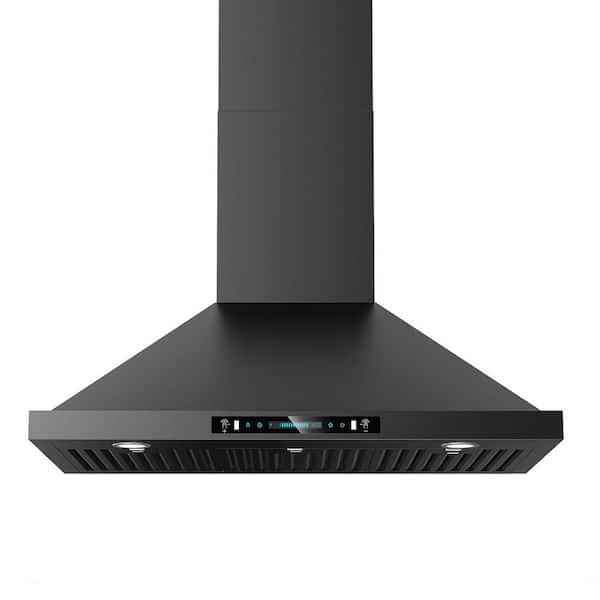 36 in. 400 CFM Convertible Wall Mount Downdraft System in Black Stainless Steel with Adjustable LED and Gesture Control