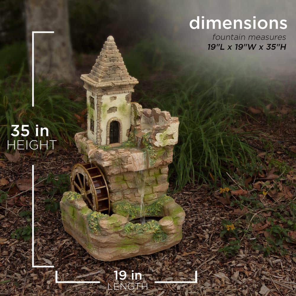 Fairy Castle Bronze Finish Tiered Fountain with Waterwheel