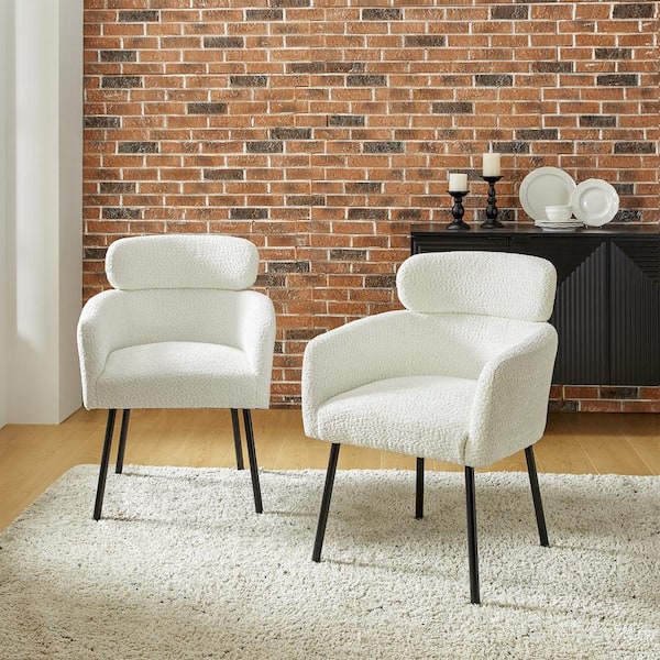JAYDEN CREATION Andrew Ivory Modern Boucle Lambswool Dining Chair with Metal Legs Set of 2