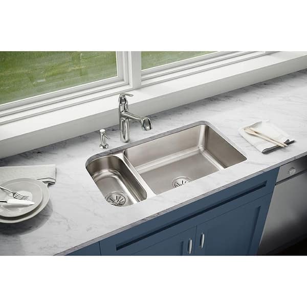 Lustertone Classic Stainless Steel, 32-1/4 in.  x 18-1/4 in.  x 7-3/4 in.  30/70 Double Bowl Undermount Sink