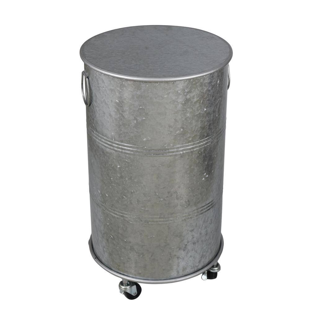 Round Galvanized Metal and Wood Industrial Side Table