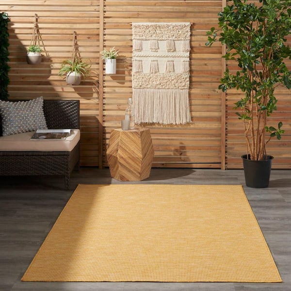 Positano Yellow 5 ft. x 7 ft. Solid Modern Indoor/Outdoor Patio Area Rug