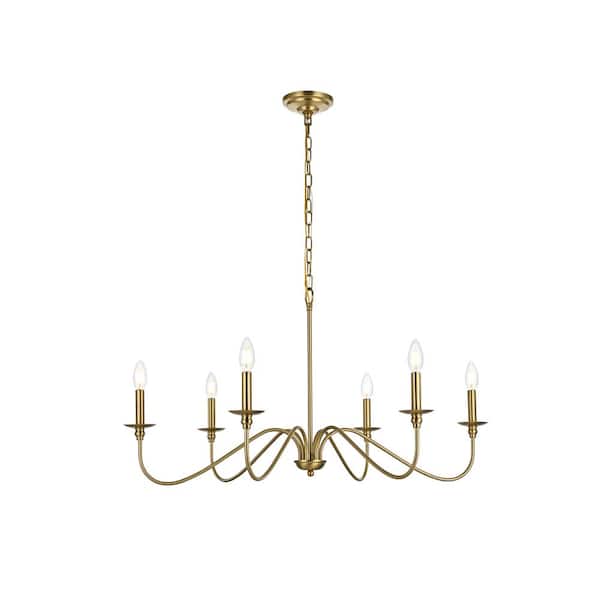 Unbranded 36 in. Home Living 6-Light Satin Gold Chandelier with no Bulbs Included