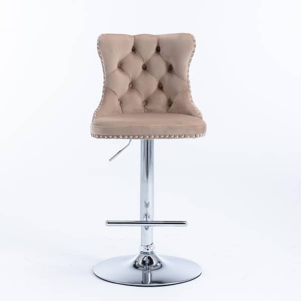 Donason 45.60 in. khaki Low Back Metal Frame Adjustable Cushioned Bar Stool with Velvet Seat (Set of 2)