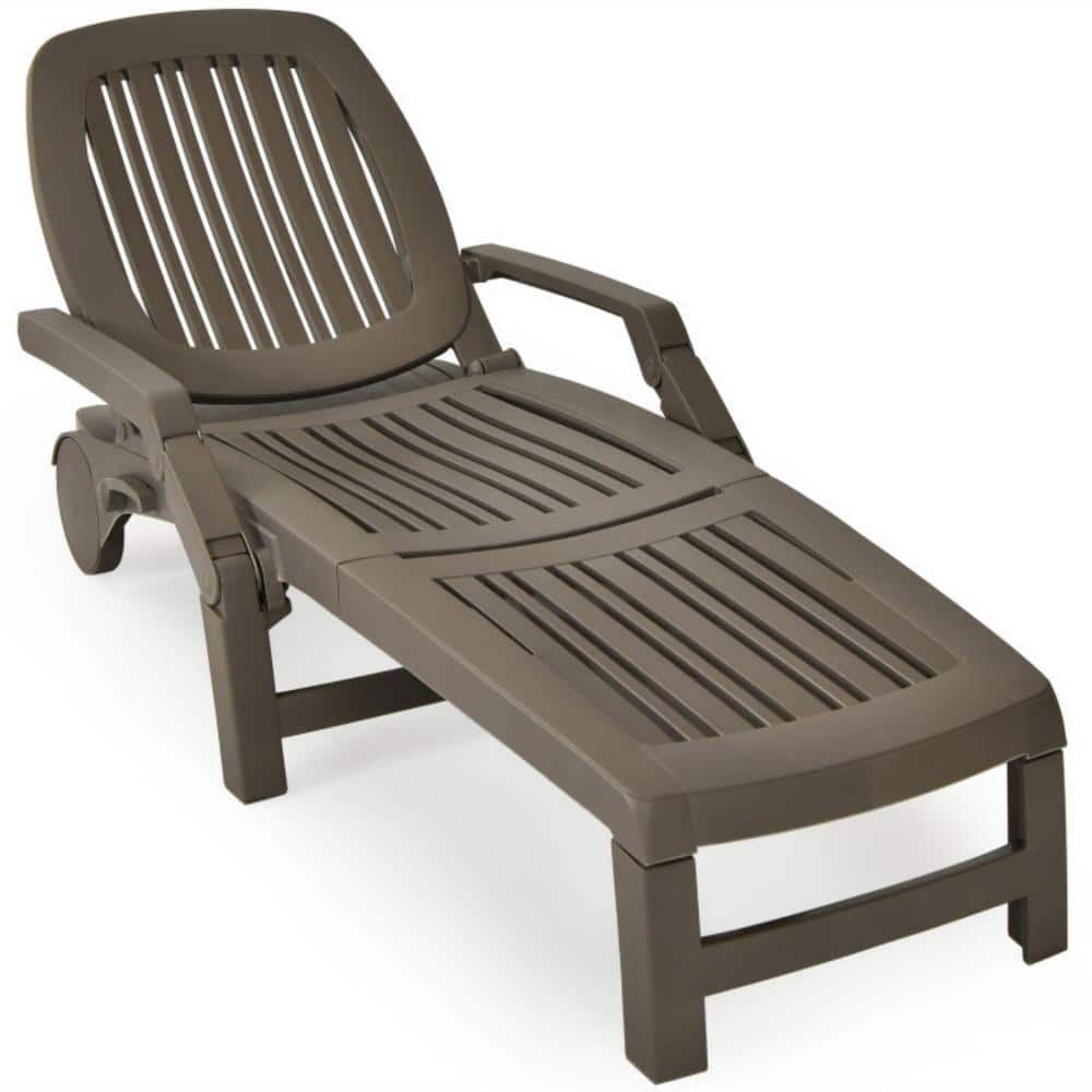 Clihome 1-Piece Brown Plastic Adjustable Patio Sun Outdoor Chaise ...