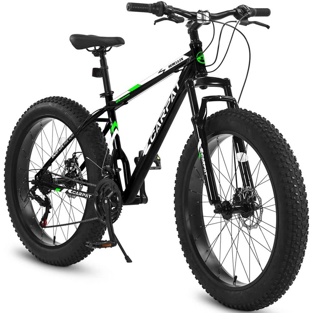 26 in. Fat Tire Steel Frame Full Shimano 21 Speed Front Suspension Mountain Trail and City Bike-Dual Disc Brake Black price history on PriceWatchPro