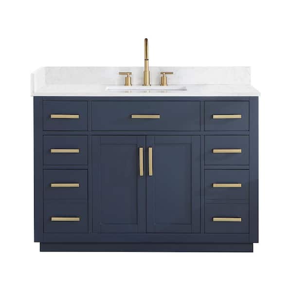 Altair Gavino 48 in. W x 22 in. D x 34 in. H Bath Vanity in Royal Blue with Grain White Composite Stone Top