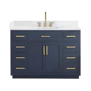 Gavino 48 in. W x 22 in. D x 34 in. H Bath Vanity in Royal Blue with Grain White Composite Stone Top