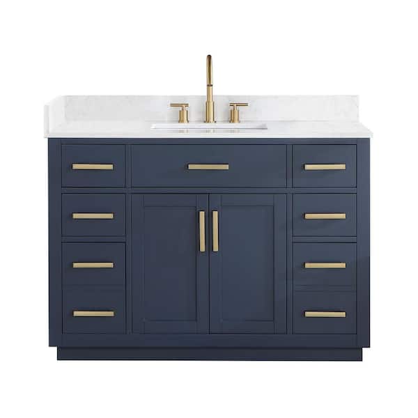 Gavino 48 in. W x 22 in. D x 34 in. H Bath Vanity in Royal Blue with Grain White Composite Stone Top
