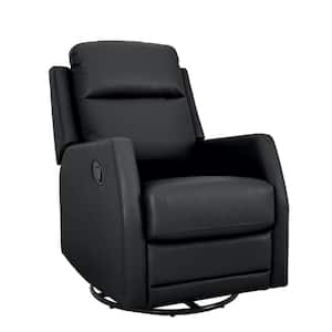 Coral Classic Black Upholstered Rocker Wingback Swivel Recliner with Metal Base
