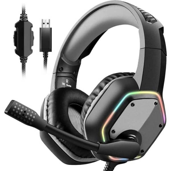 OBJLGEV USB Gaming Headset with Microphone Noise Cancelling 7.1 Surround Sound RGB Light Wired for PC PS4 PS5 Laptop