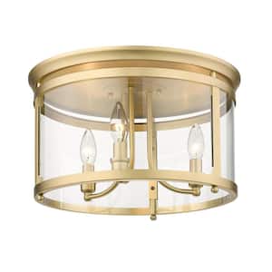 Payton 14.75 in. 3-Light Brushed Champagne Bronze Flush Mount with Clear Glass Shade