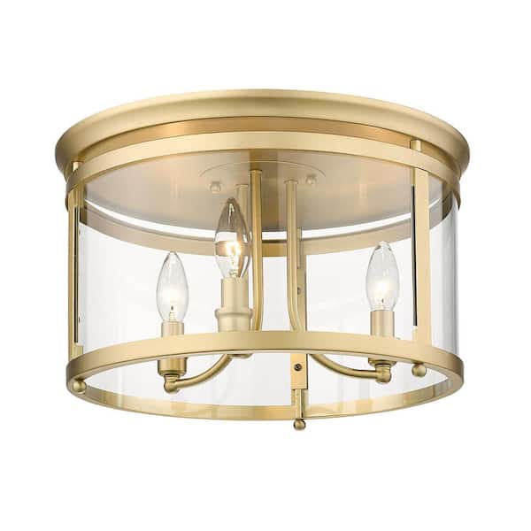 Golden Lighting Payton 14.75 in. 3-Light Brushed Champagne Bronze Flush Mount with Clear Glass Shade