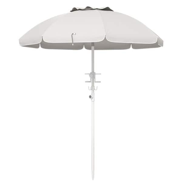 Unbranded 5.7 in. Cream White Portable Beach Umbrella with Tilt, Adjustable Height, 2-Cup Holders and Hooks, UV 40+ Protection